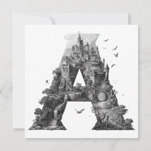 Cartes Pour Fêtes Annuelles Lettre fantaisiste A avec châteaux dans le ciel li