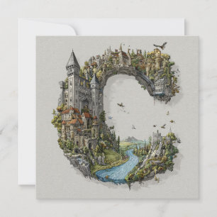 Cartes Pour Fêtes Annuelles Lettre Fantastique C avec des Châteaux dans le Cie
