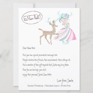 Cartes Pour Fêtes Annuelles Lettre Girl Reindeer De Père Noël Personnalisée