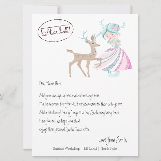 Cartes Pour Fêtes Annuelles Lettre Girl Reindeer De Père Noël Personnalisée (Devant)
