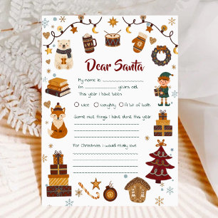 Cartes Pour Fêtes Annuelles Lettre mignonne au Père Noël Liste de souhaits des