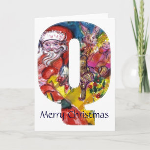 CARTES POUR FÊTES ANNUELLES LETTRE P DE NOËL / PÈRE NOËL AVEC CADEAUX MONOGRAM