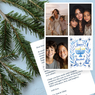 Cartes Pour Fêtes Annuelles LETTRE PHOTO HEUREUSE HANOUKKA CUSTOM 3 Dessinée À