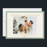 Cartes Pour Fêtes Annuelles Lettre photo personnalisée En vichy verte Noël<br><div class="desc">Carte de Noël personnalisée En vichy couleur verte avec lettre personnalisée en option sur le dos</div>