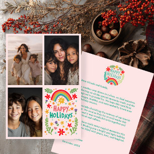 Cartes Pour Fêtes Annuelles Lettre photo Rainbow Colorful CUSTOM 3 PHOTO