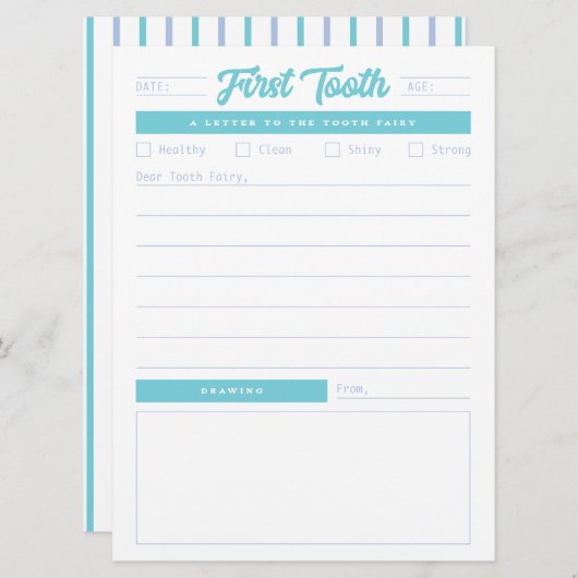 Cartes Pour Fêtes Annuelles Lettre première dent (Devant / Derrière)