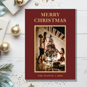 Cartes Pour Fêtes Annuelles Lettre rouge de Noël minimaliste et photo