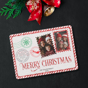 Cartes Pour Fêtes Annuelles Lettre rouge vintage et verte Photo Joyeux Noël