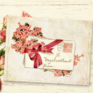 Cartes Pour Fêtes Annuelles Lettres et fleurs vintages de Saint Valentin