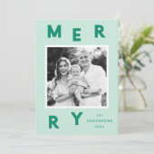 Cartes Pour Fêtes Annuelles Lettres Joyeuses modernes Monnaie et photo verte (Debout devant)