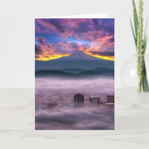 Cartes Pour Fêtes Annuelles Lever de soleil coloré sur Mt Hood et Portland Ore