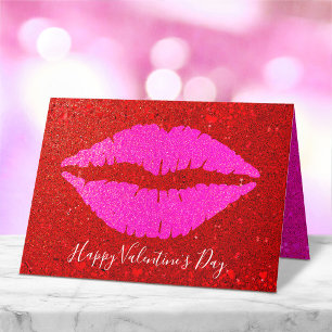 Cartes Pour Fêtes Annuelles Lèvres roses Joyeuse Saint-Valentin Paillettes rou