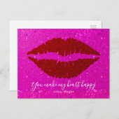 Cartes Pour Fêtes Annuelles Lèvres rouges Parties scintillant rose Saint Valen (Devant / Derrière)