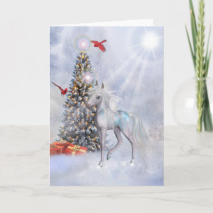 Cartes Pour Fêtes Annuelles Licorne de Noël dans les nuages