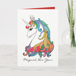 Cartes Pour Fêtes Annuelles Licorne mignonne d'arc-en-ciel d'aquarelle