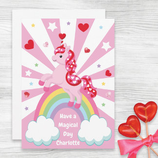 Cartes Pour Fêtes Annuelles Licorne Rose Plateforme de Classe pour les Enfants