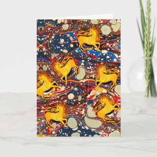 Cartes Pour Fêtes Annuelles LICORNES DORÉES ,EFFETS MARBRES ROUGE BLEU Anniver