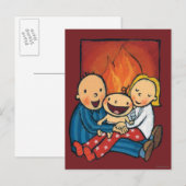 Cartes Pour Fêtes Annuelles Lieu de vacances : Famille devant la cheminée (Devant / Derrière)