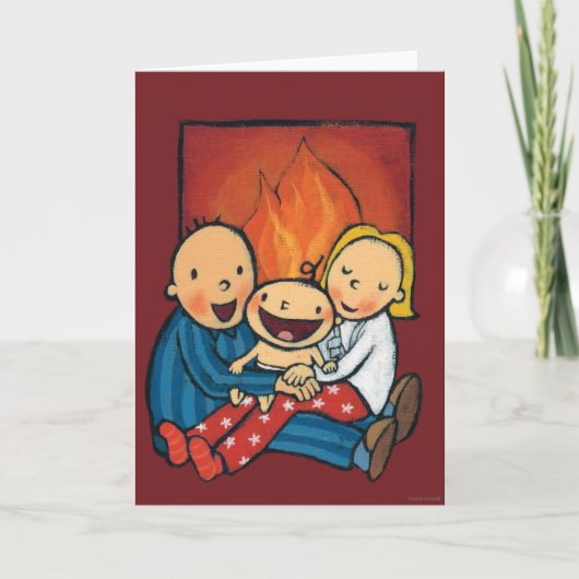 Cartes Pour Fêtes Annuelles Lieu de vacances : Famille devant la cheminée (Devant)