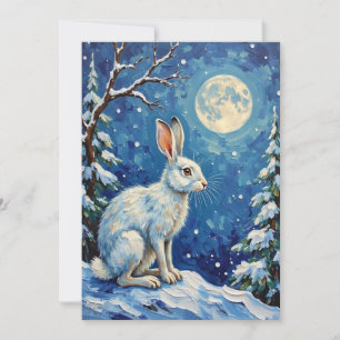 Cartes Pour Fêtes Annuelles Lièvre arctique vintage sous la lumière de la lune