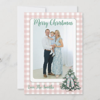 Cartes Pour Fêtes Annuelles Light Pink & Green Gingham Grandmillenial Photo