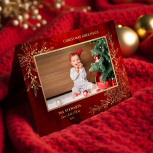 Cartes Pour Fêtes Annuelles Ligne d'or élégante dessinée Photo botanique de No