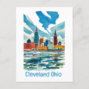 Cartes Pour Fêtes Annuelles Ligne Skyline Cleveland Ohio