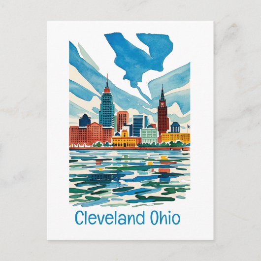 Cartes Pour Fêtes Annuelles Ligne Skyline Cleveland Ohio (Devant)