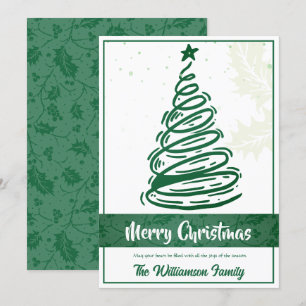 Cartes Pour Fêtes Annuelles Lignes courbes Arbre de Noël Feuilles blanches ver