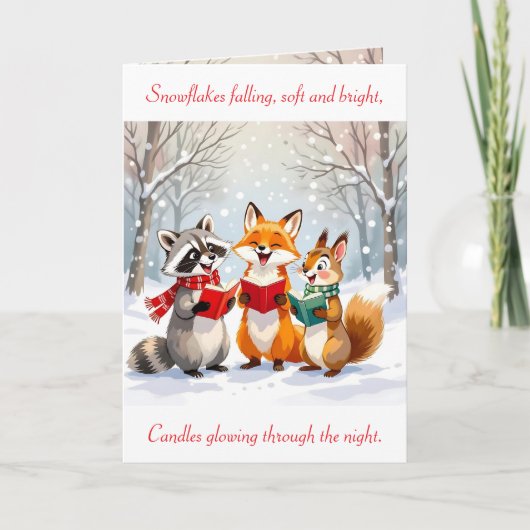 Cartes Pour Fêtes Annuelles Lil Forest Animaux chantant Noël Carols (Devant)