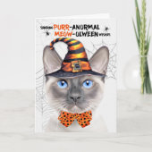 Cartes Pour Fêtes Annuelles Lilac Point Siamese Chat PURRanormal MEOWolween (Devant)