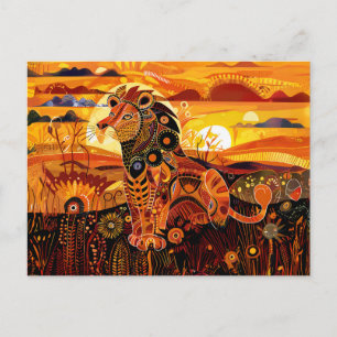 Cartes Pour Fêtes Annuelles Lion africain dans une peinture tribale colorée