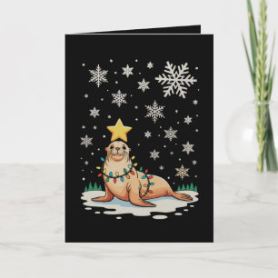 Cartes Pour Fêtes Annuelles Lion de mer Animaux Noël Xmas Arbre Fêtes