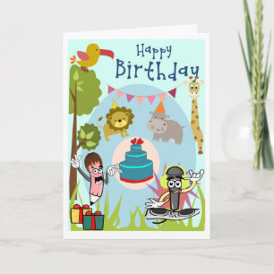 Cartes Pour Fêtes Annuelles Lion, Hippo, Giraffe in the Wild Birthday Card