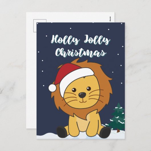 Cartes Pour Fêtes Annuelles Lion Noël Neige Animaux Hiver Lions Fête P (Devant / Derrière)