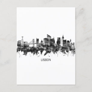 Cartes Pour Fêtes Annuelles Lisbonne Portugal Skyline BW