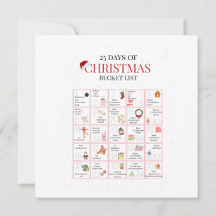 Cartes Pour Fêtes Annuelles Liste de 25 jours de Noël à faire en Bucket List A