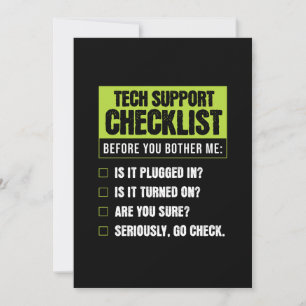 Cartes Pour Fêtes Annuelles Liste de contrôle de l'humour du support technique