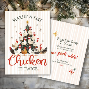 Cartes Pour Fêtes Annuelles Liste de poulet drôle arbre de Noël mignon humour