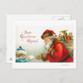 Cartes Pour Fêtes Annuelles Little Boy donnant à Père Noël une lettre (Devant / Derrière)