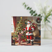 Cartes Pour Fêtes Annuelles Little Boy Giving Santa a Gift Christmas (Debout devant)