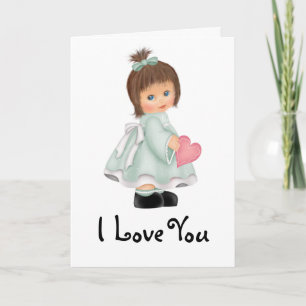 Cartes Pour Fêtes Annuelles Little Green Dress Girl I Love You Greeting Card