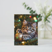 Cartes Pour Fêtes Annuelles Little Kitten on Christmas Tree Personalized (Debout devant)