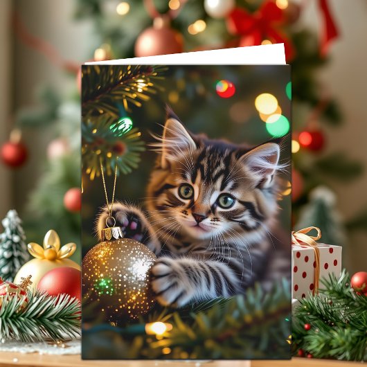 Cartes Pour Fêtes Annuelles Little Kitten on Christmas Tree Personalized