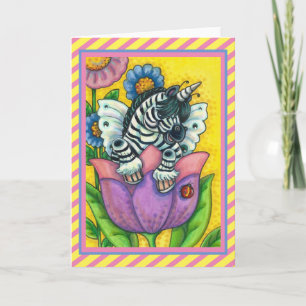 Cartes Pour Fêtes Annuelles LITTLE ZEBO WHIMSYNICKER, ZEBRA UNICORN Blank Holi