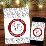 Cartes Pour Fêtes Annuelles Livraison Spéciale de l'Atelier du Père Noël Perso<br><div class="desc">Carte de Noël personnalisée pour les enfants... de la part du Père Noël ! Le design présente des dessins gribouillés du renne au nez rouge et du texte à la machine à écrire. Le timbre sur le devant indique "livraison spéciale de l'atelier du Père Noël". Au dos, il est écrit...</div>