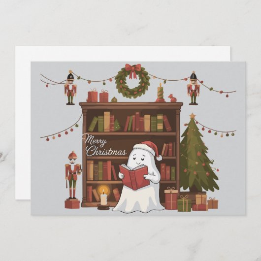 Cartes Pour Fêtes Annuelles Livre de lecture de fantôme mignon Noël Lecture (Devant / Derrière)