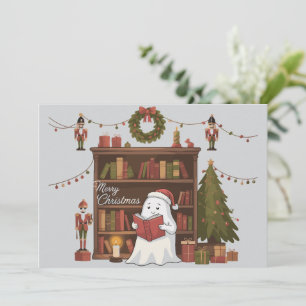 Cartes Pour Fêtes Annuelles Livre de lecture fantôme mignon Lecture de Noël