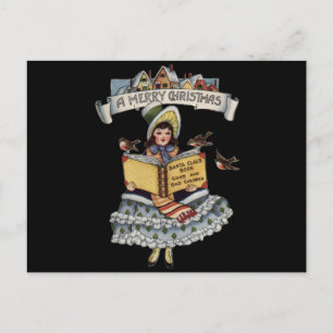 Cartes Pour Fêtes Annuelles Livre de petite fille d'époque et Père Noël de Noë