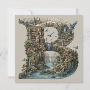 Cartes Pour Fêtes Annuelles Livre illustré de la lettre B fantasy avec des châ